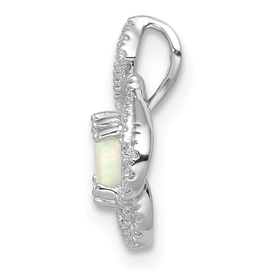 Vintage Oval Opal and Diamond Slider Pendant in Polished 14k White Gold