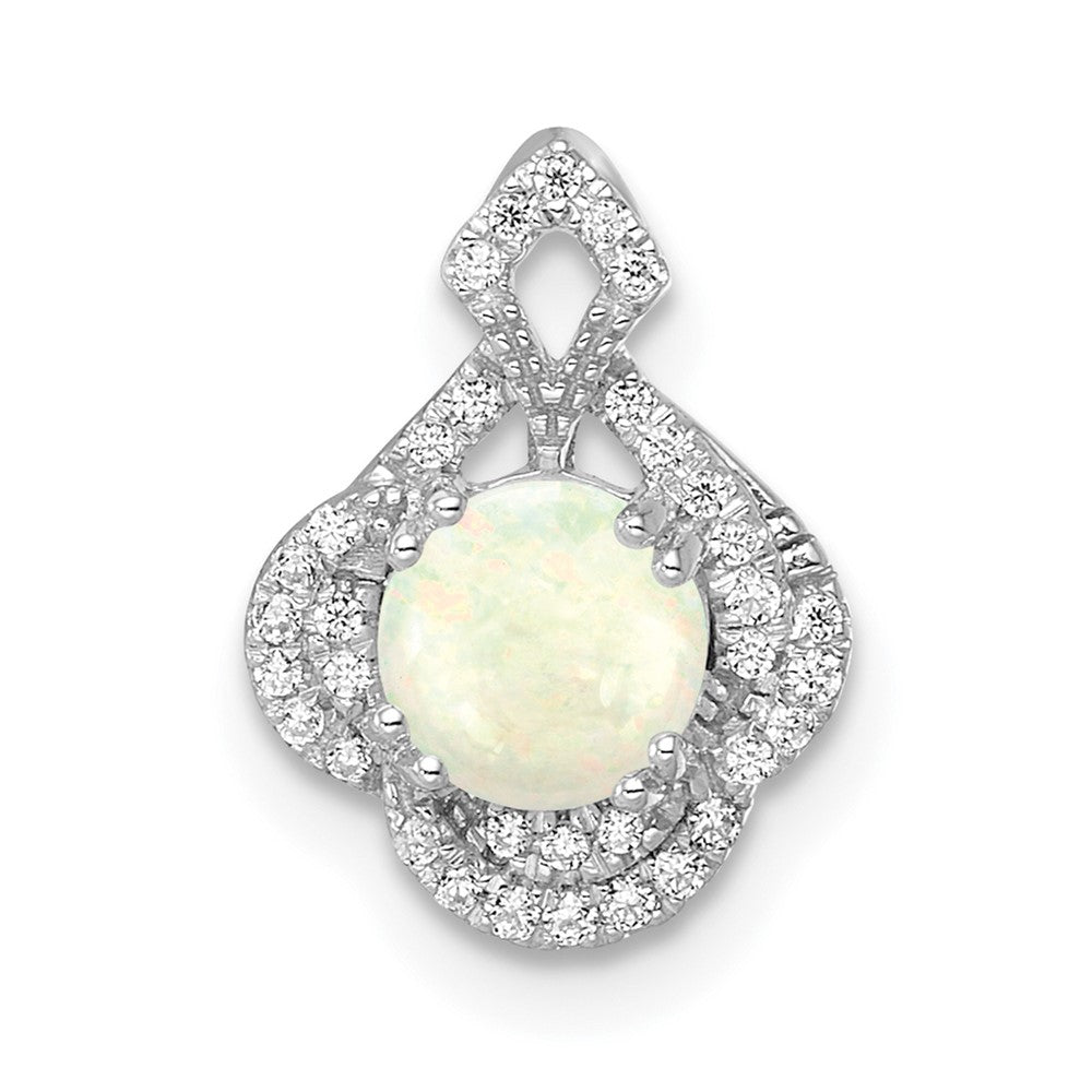 Vintage Oval Opal and Diamond Slider Pendant in Polished 14k White Gold