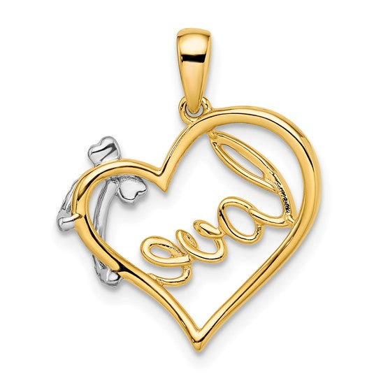 Diamond Heart and Bow Pendant in 14K Two-Tone Gold