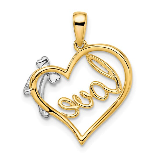 Diamond Heart and Bow Pendant in 14K Two-Tone Gold