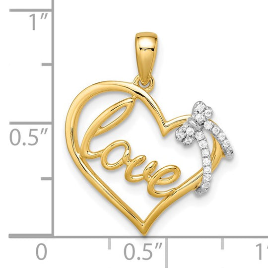 Diamond Heart and Bow Pendant in 14K Two-Tone Gold