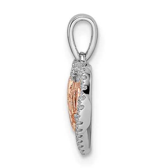 Colgante en Forma de Corazón "Mom" en Oro de Dos Tonos con Diamantes Blancos y Rosados de 14k