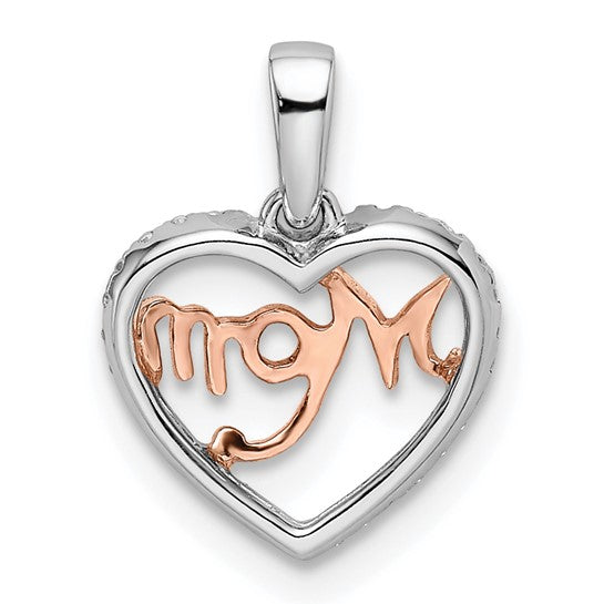 Colgante en Forma de Corazón "Mom" en Oro de Dos Tonos con Diamantes Blancos y Rosados de 14k