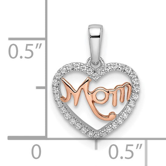Colgante en Forma de Corazón "Mom" en Oro de Dos Tonos con Diamantes Blancos y Rosados de 14k