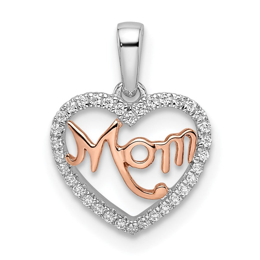 Colgante en Forma de Corazón "Mom" en Oro de Dos Tonos con Diamantes Blancos y Rosados de 14k