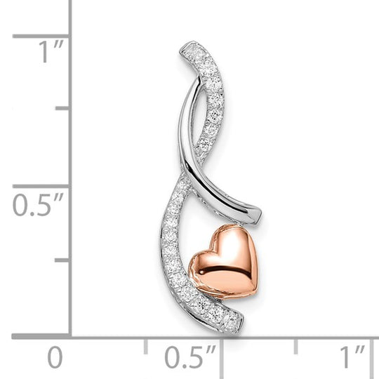 Deslizador de Cadena en Forma de Corazón Bicolor de Oro Blanco y Rosa con Diamantes de 14k
