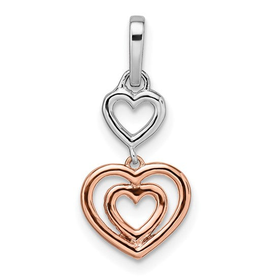 Diamond Pendant with Dangling Hearts in 14K Two-Tone Gold