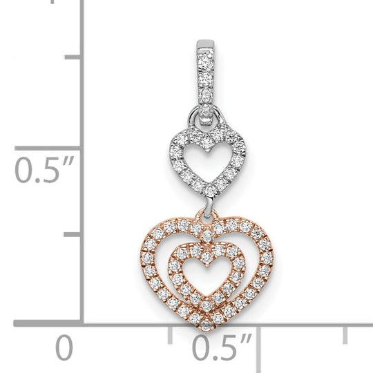 Diamond Pendant with Dangling Hearts in 14K Two-Tone Gold