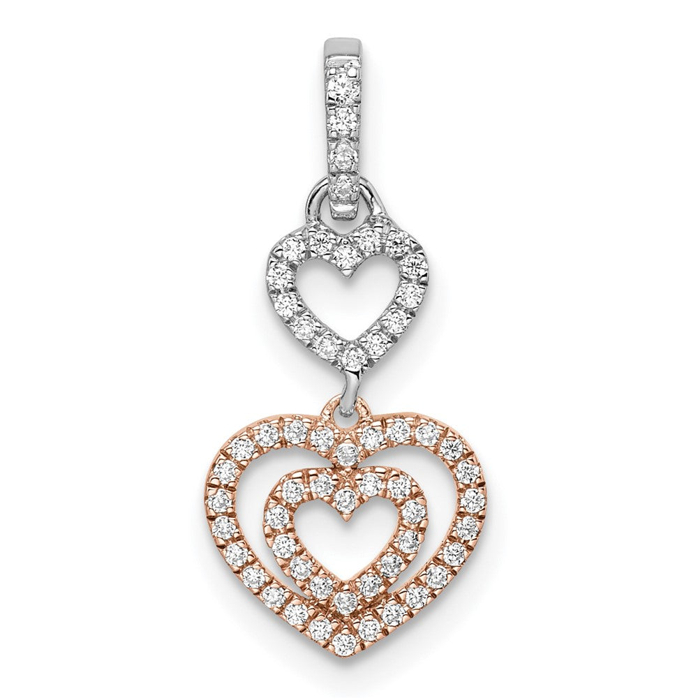 Diamond Pendant with Dangling Hearts in 14K Two-Tone Gold