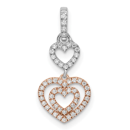 Diamond Pendant with Dangling Hearts in 14K Two-Tone Gold