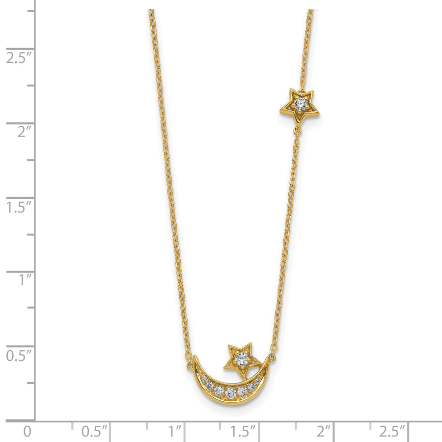 Collar de Luna y Estrella con Diamantes en Oro Amarillo de 14k - 18 Pulgadas