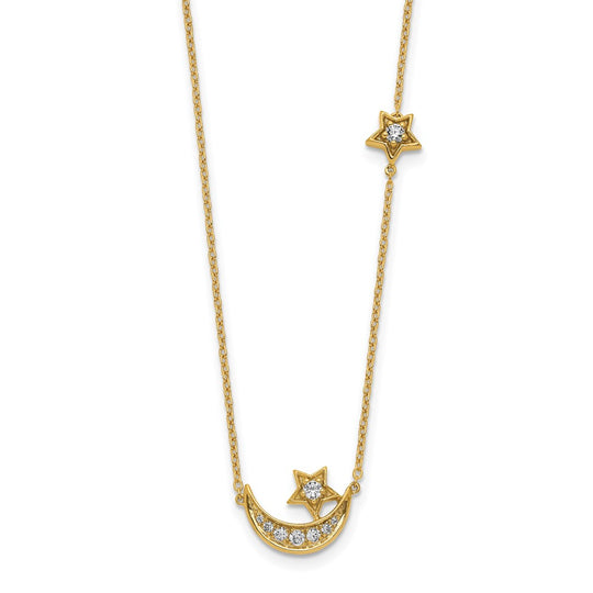 Moon and Star Necklace with Diamonds in 14k Yellow Gold - 18 Inches