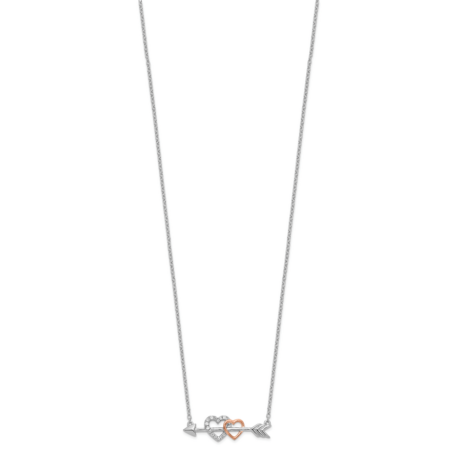 Collar de Corazones en Flecha con Diamantes en Oro de 14k Bicolor de 18 Pulgadas