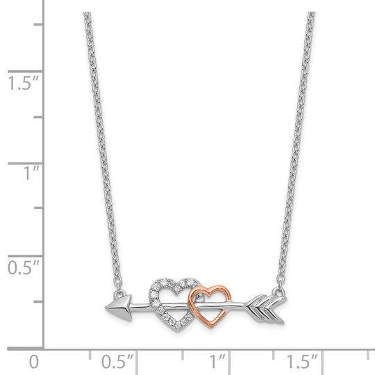 14k Two-Tone Gold Diamond Hearts-on-Arrow Necklace, 18 Inches