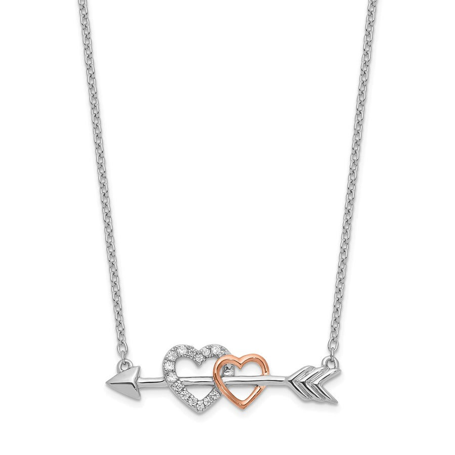 Collar de Corazones en Flecha con Diamantes en Oro de 14k Bicolor de 18 Pulgadas