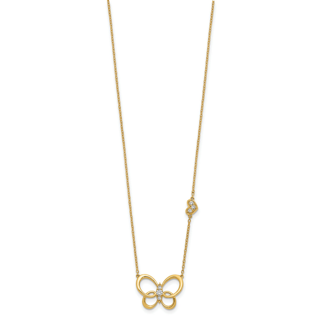 14k Yellow Gold Diamond Butterfly Necklace - 18 Inches