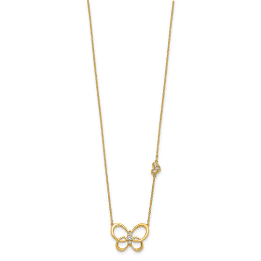 14k Yellow Gold Diamond Butterfly Necklace - 18 Inches