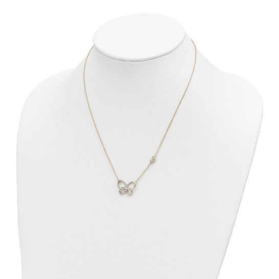 14k Yellow Gold Diamond Butterfly Necklace - 18 Inches