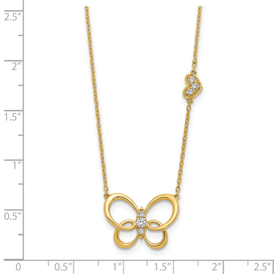 14k Yellow Gold Diamond Butterfly Necklace - 18 Inches