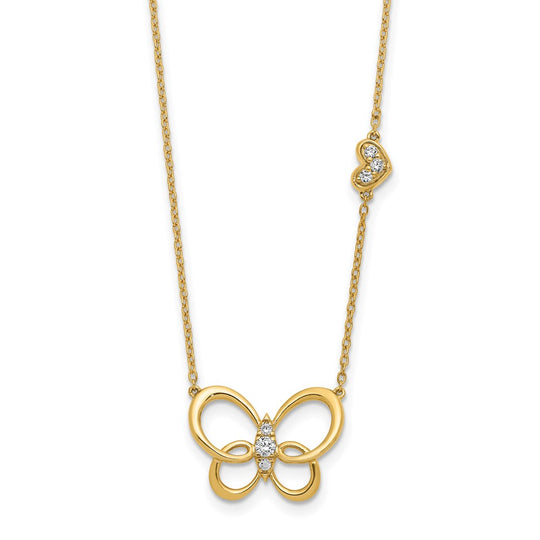 14k Yellow Gold Diamond Butterfly Necklace - 18 Inches