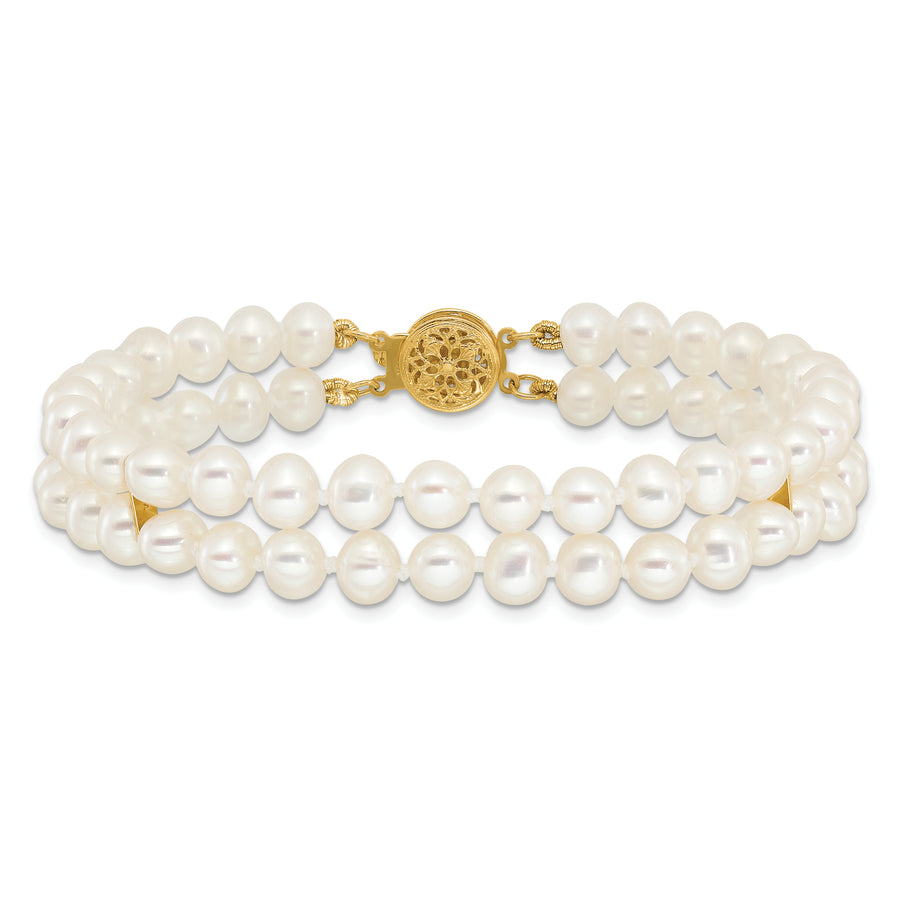 Pulsera de 2 Cadenas con Perlas Cultivadas de Agua Dulce 14K (5-6 mm)