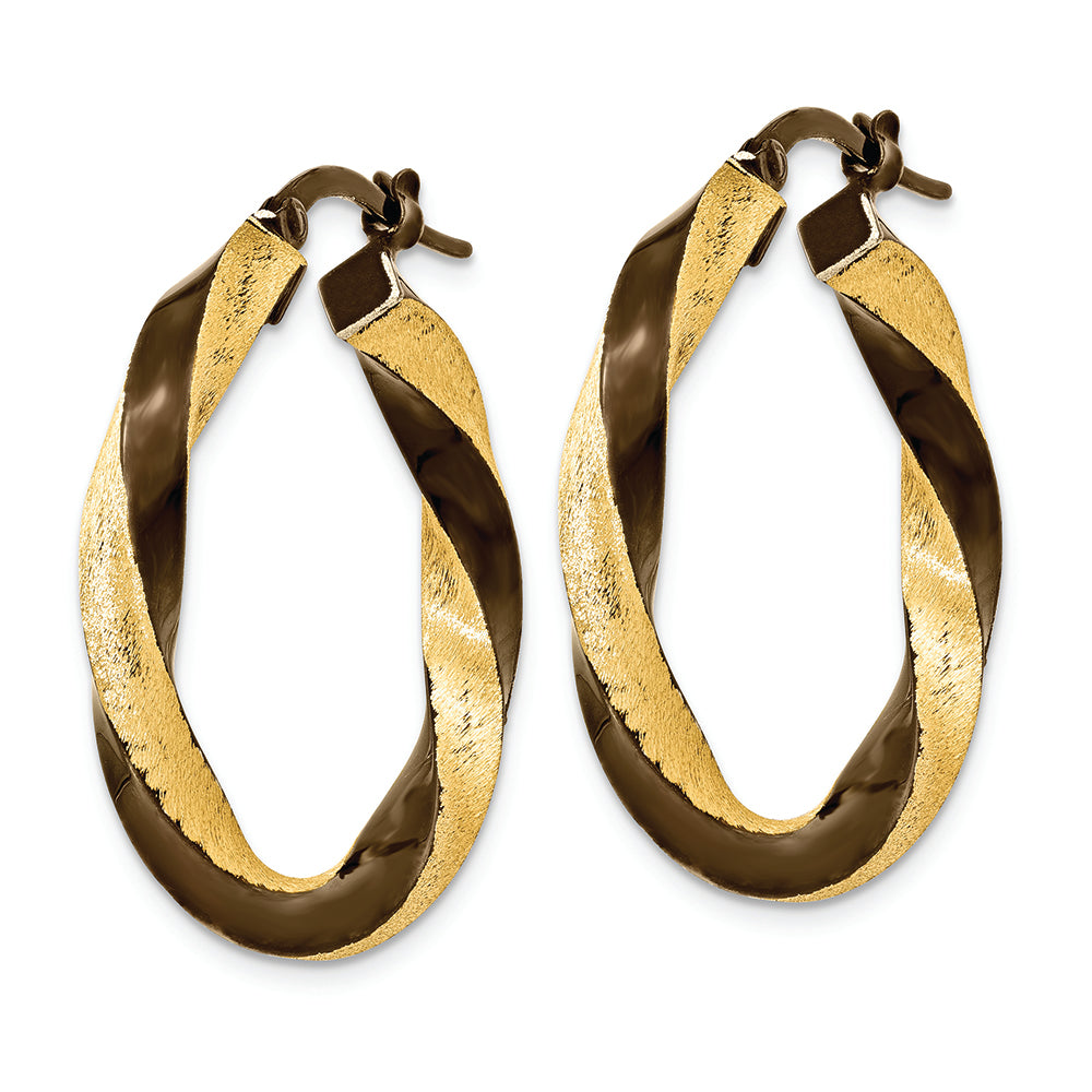 Aretes de Aro Torcido en Oro Amarillo de 14K y Rodio Marrón de 3.75 mm