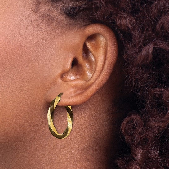 Aretes de Aro Torcido en Oro Amarillo de 14K y Rodio Marrón de 3.75 mm