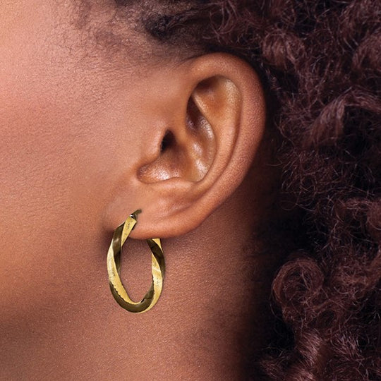 Aretes de Aro Torcido en Oro Amarillo de 14K y Rodio Marrón de 3.75 mm