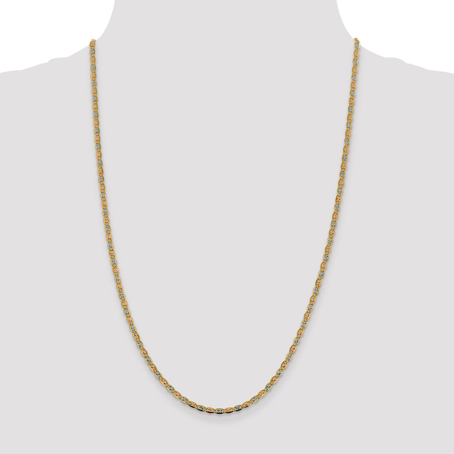 Cadena de 22 Pulgadas en Oro de 14K Tri-color Pavé Valentino con Cierre de Langosta