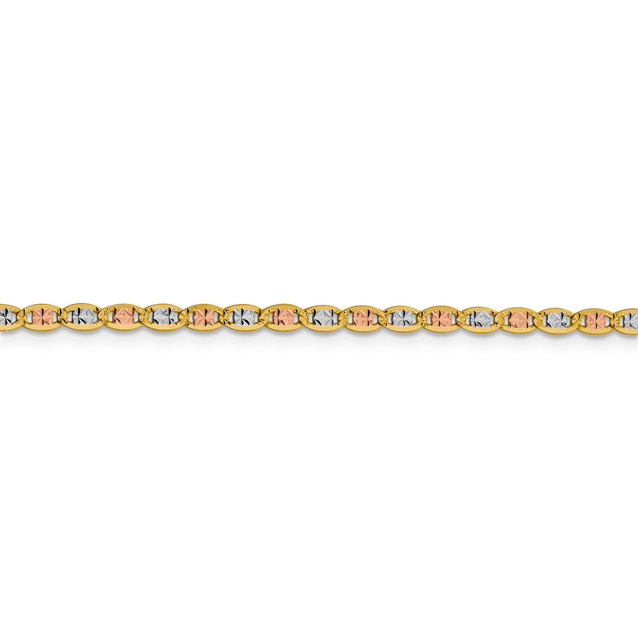 Cadena de 20 Pulgadas en Oro de 14K Tri-color Pavé Valentino con Cierre de Langosta
