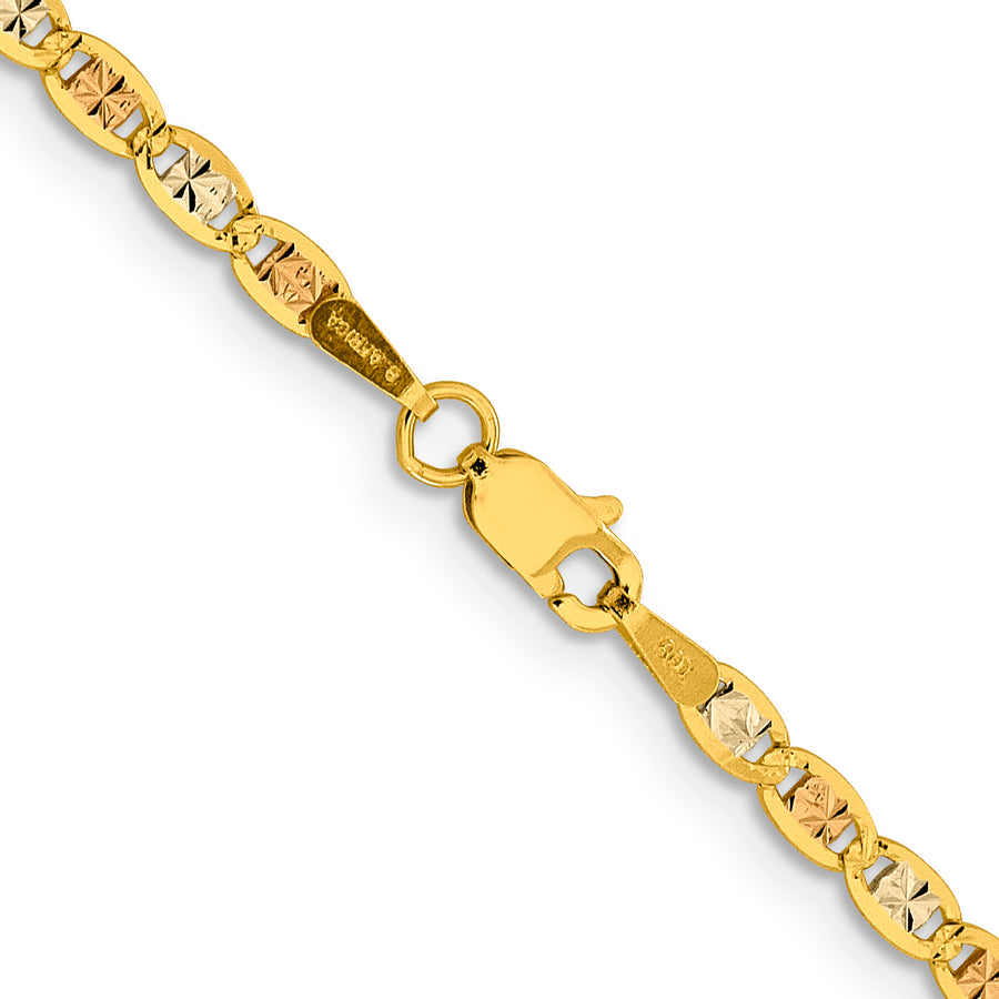 Cadena de 16 Pulgadas en Oro de 14K Tri-color Pavé Valentino con Cierre de Langosta
