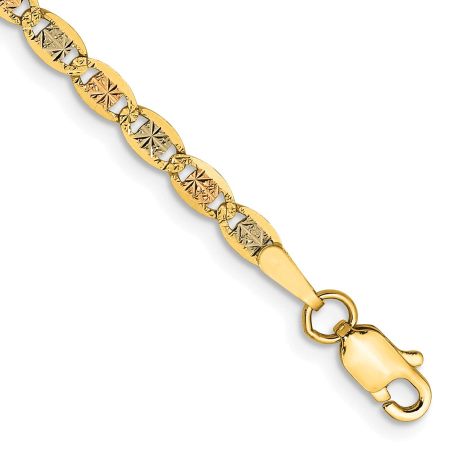 Pulsera Tri-color Pavé Valentino de 14k de 8 Pulgadas y 2.75 mm con Cierre de Langosta