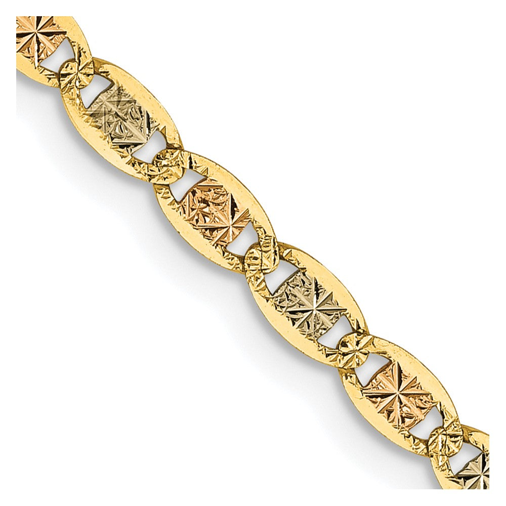 Cadena de 26 pulgadas en Oro de 14K Tri-color Pavé Valentino con Cierre de Langosta