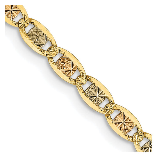 Cadena de 26 pulgadas en Oro de 14K Tri-color Pavé Valentino con Cierre de Langosta