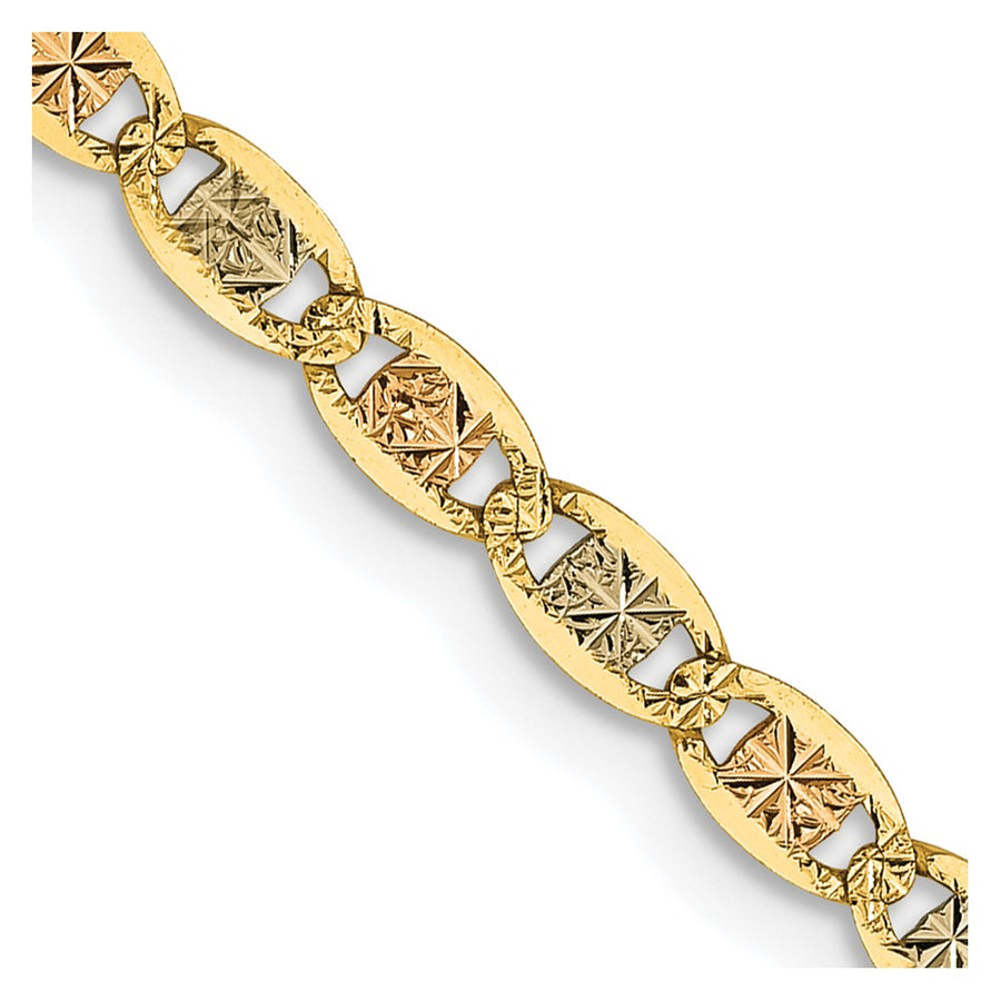 Cadena de 18 Pulgadas en Oro de 14K Tri-color Pavé Valentino con Cierre de Langosta