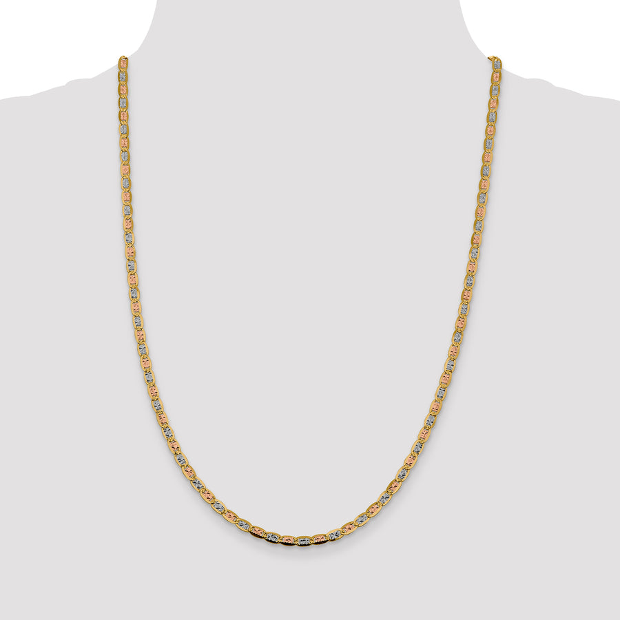 Cadena de 16 Pulgadas en Oro de 14K Tri-color Pavé Valentino con Cierre de Langosta