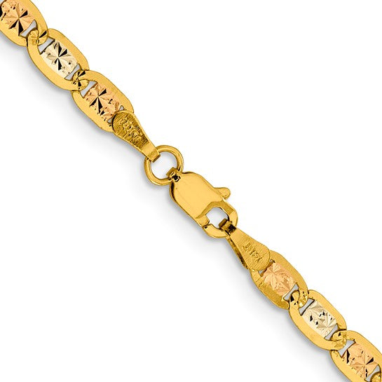 Cadena de 22 Pulgadas en Oro de 14K Tri-color Pavé Valentino con Cierre de Langosta