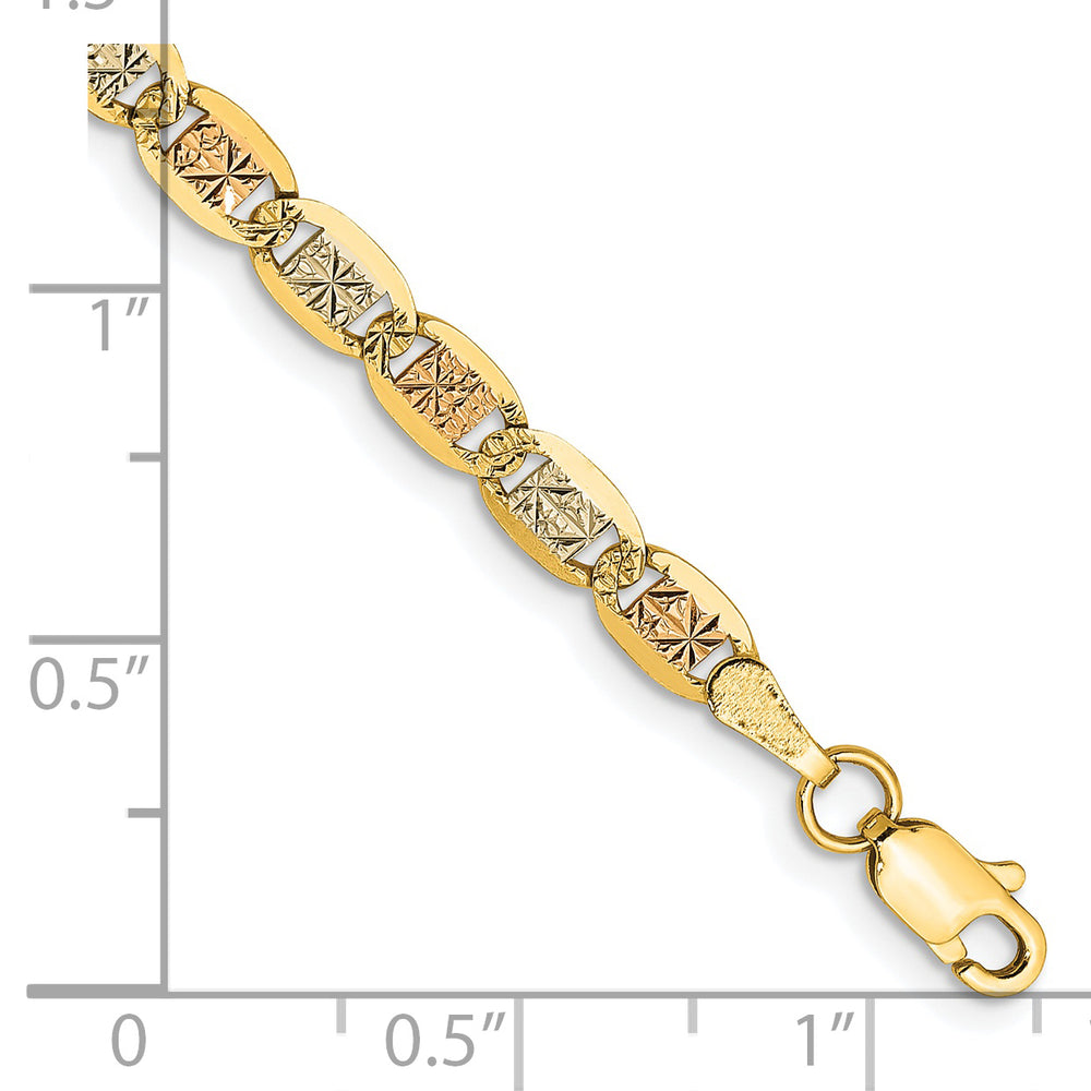 Pulsera de 8 pulgadas de oro de 14k Tri-color Pavé Valentino y 3.8 mm con Cierre de Langosta