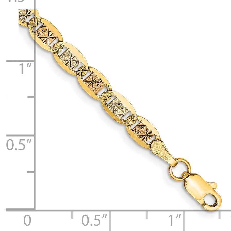 Pulsera de 8 Pulgadas de Oro de 14k Tri-color Pavé Valentino y 3.8 mm con Cierre de Langosta