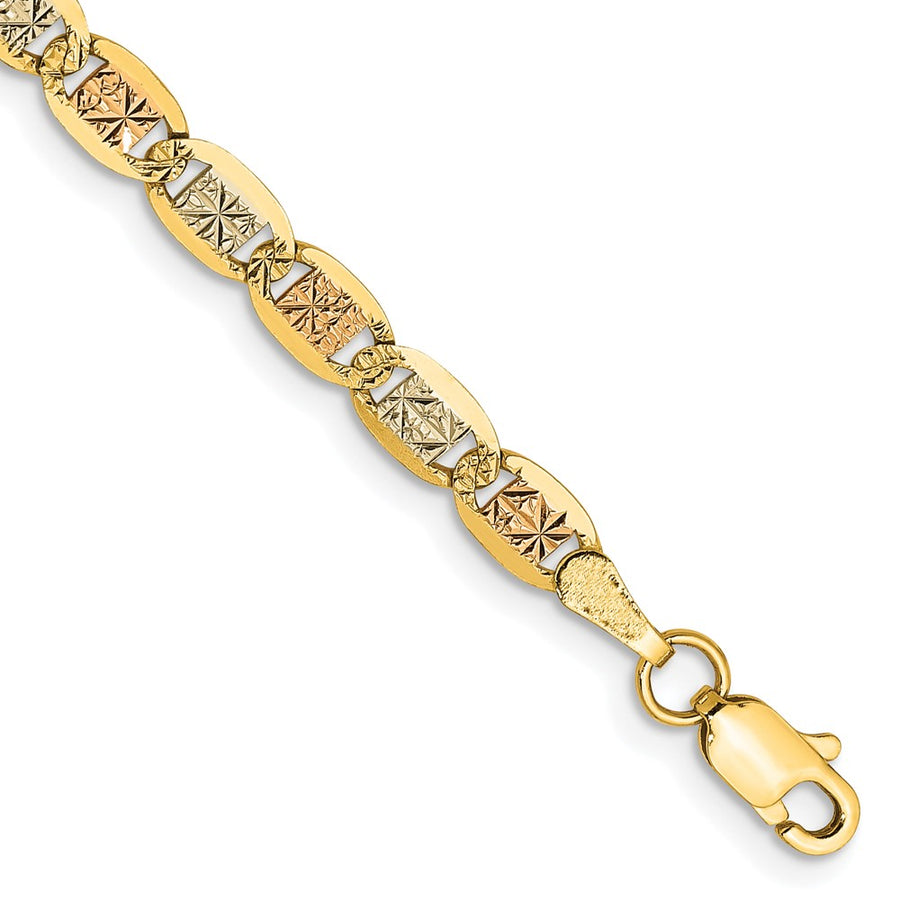 Pulsera de 8 Pulgadas de Oro de 14k Tri-color Pavé Valentino y 3.8 mm con Cierre de Langosta