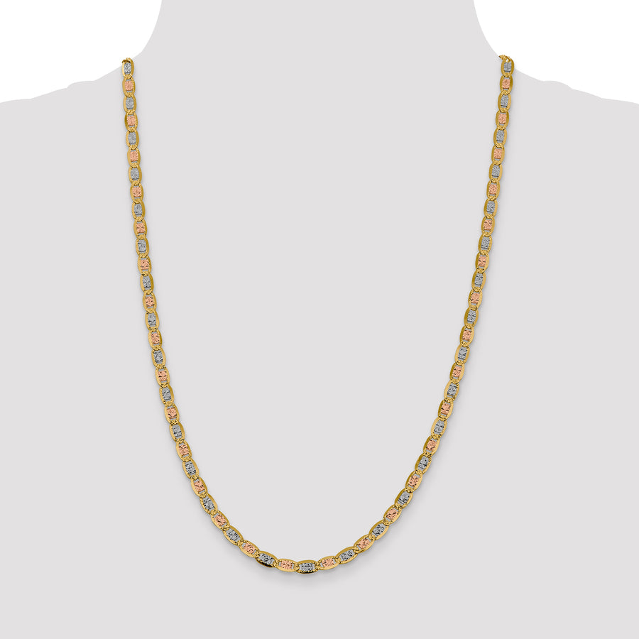 Cadena de 18 Pulgadas en Oro de 14K Tri-color Pavé Valentino con Cierre de Langosta