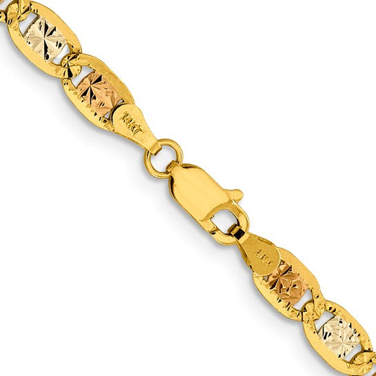 Cadena de 18 Pulgadas en Oro de 14K Tri-color Pavé Valentino con Cierre de Langosta