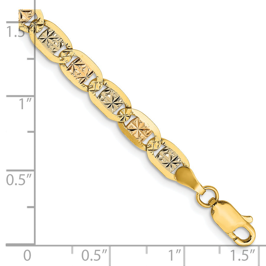 Pulsera Valentino Pavé Tricolor de Oro de 14K, 8 Pulgadas, 4.65 mm con Cierre de Langosta