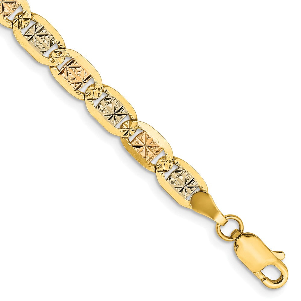 Pulsera de 8 pulgadas en oro de 14k con eslabones Pavé Tri-color de 3.8 mm y Cierre de Langosta