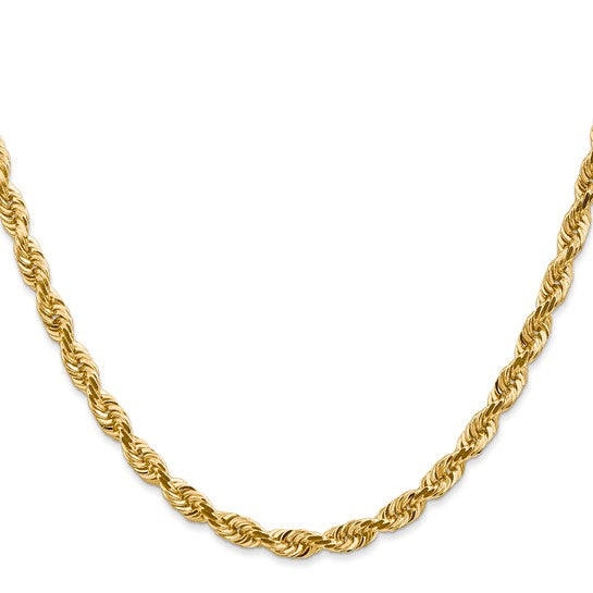 Cadena de Cuerda de 14K Oro Amarillo de 28 Pulgadas y 4.5mm con Cierre de Langosta