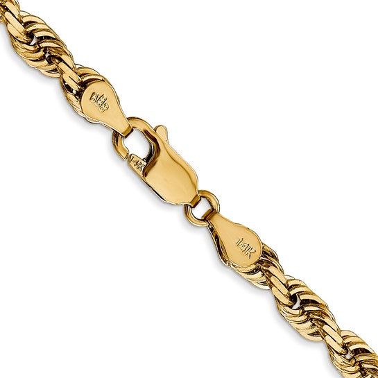 Cadena de Cuerda de 14K Oro Amarillo de 28 Pulgadas y 4.5mm con Cierre de Langosta