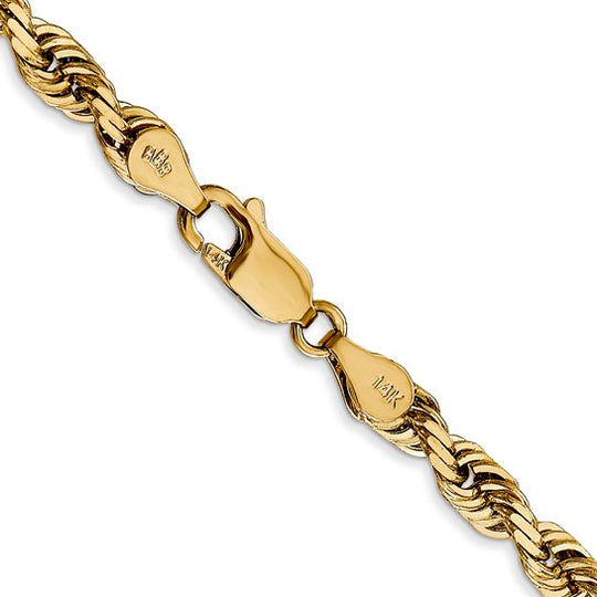 Cadena de Cuerda de 14K Oro Amarillo de 28 Pulgadas y 4.5mm con Cierre de Langosta