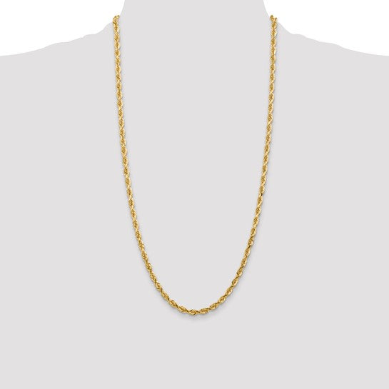 Cadena de Cuerda de 14K Oro Amarillo de 28 Pulgadas y 4.5mm con Cierre de Langosta