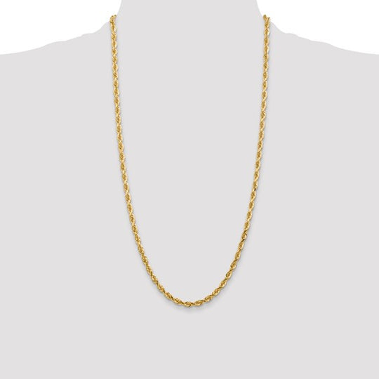 Cadena de Cuerda de 14K Oro Amarillo de 28 Pulgadas y 4.5mm con Cierre de Langosta