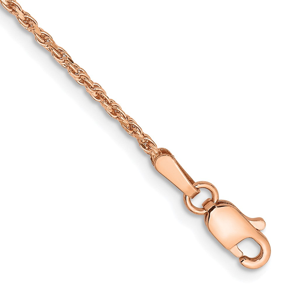 Tobillera de Oro Rosa de 14K de 9 Pulgadas y 1.5 mm con Diseño de Cuerda y Cierre de Langosta